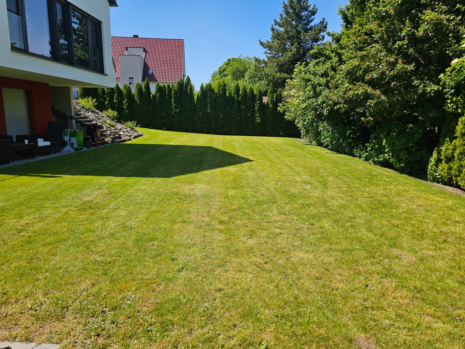 Gepflegte Rasenfläche und Hecken – Gartenfoto von Vrapi Gründesign
